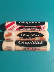 3 HTF Limited Edition ChapStick Lip Balms ~ Pumpkin Pie Cake Batter Candy Cane