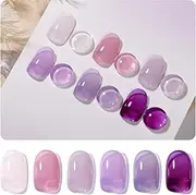 GAOY Jelly Purple Gel Nail Polish Set, 6 Transparent Colors White Pink, Soak Off UV Light Cure Gel Polish for Salon and Nail Art DIY at Home, Purple Grape