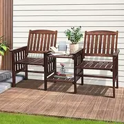Livsip Outdoor Bench Garden Loveseat and Table Outdoor Furniture Charcoal