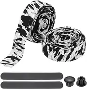 uxcell Bike Handlebar Tape, 2 Rolls 6.6 Feet Bike Grip Tape High-Elasticity EVA Foam Cycling Handle Wraps Comfortable Non-Slip Shock Bicycle Wrap with End Plugs for Road Bike, Black-White