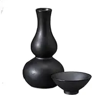Ale-net Sake Set Tokuri Ochoko Set 3.3 x 6.5 inches (8.5 x 16.5 cm), Approx. 9.2 fl oz (260 cc), W/B Black Mat, Hisago Tokuri Large Tokuri & Guinomi (2 Pieces) Set, Pottery, Mino Ware