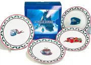 Pottery Barn The Polar Express Appetizer Plates Christmas Train ~ Set of 4 *New*