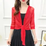 Women Shiny Mesh Cardigan Bolero Shrug Open Front Cropped Shawl Top Summer