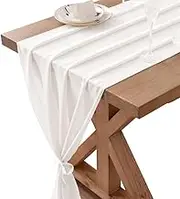 Chiffon Table Runner -29 x 120 Inches Wedding Runner Sheer Boho Tablecloth, Wedding Thanksgiving Christmas Decor Birthday Party Table Cloth Decoration (White)