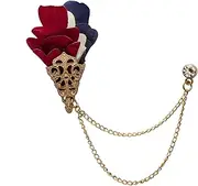[A N KINGPiiN] AN KINGPiiN Lapel Pin for Men Red White and Navy Blue Flower Bunch with Leaf Hanging Metal Chain Brooch Suit Stud, Shirt Studs Men's Accessories