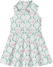 [Kiluex] Kids Toddler Baby Girl Golf Outfits Sleeveless Zip Up Golf Cart Polo Dress a Line Workout Golf Tank Dress