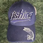 HAT CAP Fishing Embroidered Navy Blue Fish Adjustable Strapback Baseball NEW