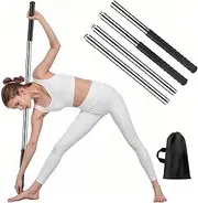 Adjustable 5ft Yoga Stick, Steel Stretching Stick for Mobility, Flexibility and Balance, Versatile Exercise Stick with Rubber Handles for Office, Home or Fitness (Silver)