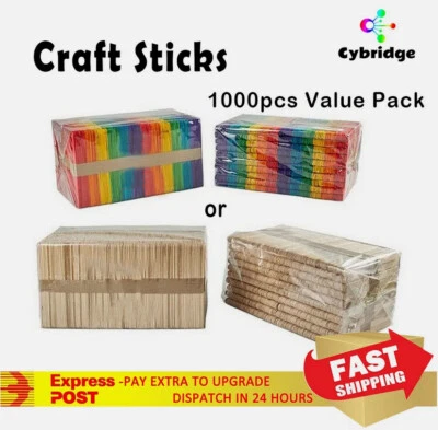 1000 Wooden Craft Sticks Paddle Pop Popsicle Coffee Stirrers Ice Cream Bulk