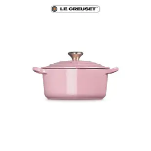 【Le Creuset】琺瑯鑄鐵鍋愛心鍋 20cm(薔薇-心型淡金頭-內鍋白)