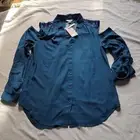 CANDIE'S Teal Cold Shoulder V'neck Roll Sleeve Blouse Top M Medium NWT