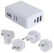 USB Travel Adaptor With USB/USB C Outlets Interchangeable AC Plugs 5Vdc White