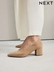 Camel Forever Comfort® Leather Point Toe Low Block Heels (AA6929) | $92