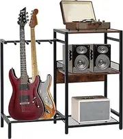 Awhtixbo Guitar Stand, Guitar Rack for Multiple Guitars Up to 3, 3-Tier Vinyl Record Player Stand, Rack for Acoustic, Bass, Ukulele, Amp, Turntable Stand for Home Music Studio