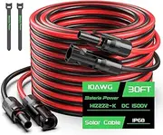 30 Feet 10AWG Solar Panel Extension Cable, Bateria Power 6mm² Solar Extension Cable Wire with Female & Male Waterproof Connectors for RV, Photovoltaic Systems, Set of 2