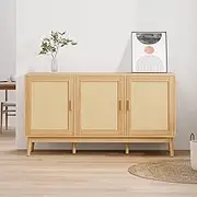 ALFORDSON Sideboard, Oak Buffet Sideboard with 3 Shelves and 3 Rattan Doors, Cupboard Cabinet, Pantry Storage Organiser for Hallway, Kitchen, Living Room, Bedroom and Bathroom