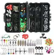188Pcs Fishing Accessories Tackle Box Kit Swivels Snaps Sinker Hooks Leaders