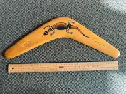Vintage Wooden Indigenous Australian Boomerang Engraved Lizard Maranoa 1997