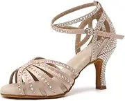 [VCIXXVCE] Women's Rhinestones Latin Dance Shoes Satin Ballroom Salsa Bachata Performance Dance Heels
