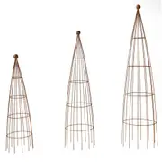 3pc Curved Rust Metal 120/150/180cm Obelisk Outdoor Garden Display Stand Set