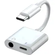 2 In 1 Type C To 3.5mm Jack Headphone Aux Converter For iPhone IOS 15 Samsung Xiaomi Huawei - White