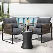 Livsip Outdoor Patio Set Ice Bucket Black Table Rattan Bistro Setting 3pcs