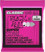 Ernie Ball Super Slinky Classic Rock n Roll Pure Nickel Wrap Electric Guitar Strings, 3-Pack - 9-42 Gauge