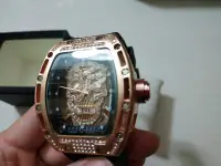 在飛比找Yahoo!奇摩拍賣優惠-新石英手錶 鑽石飾邊 RM011 骷髏頭 玫瑰金色 網美 R