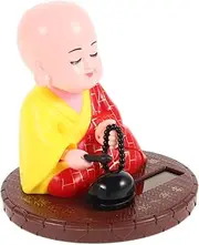 Gatuida Laughing Buddha Solar Dashboard Doll Shaking Head Monk Ornament for Car and Home Decoration Chinese Style Figurine for Luck and Wealth Solar Powered Fun Decor