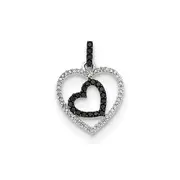 14k White Gold Polished Diamond and Black Diamond Hearts Pendant