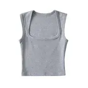 Plain Square-Neck Tank Top Light Gray - M
