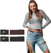 [Xinjoduz] 2 PCS No Buckle Stretch Belt for Women: Black, Brown; Women's Buckle-Free Elastic Waist Belts for Jeans, Shorts, Pants