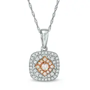 0.33 CT. T.W. Composite Natural Diamond Double Cushion Frame Pendant in 10K Two-Tone Gold