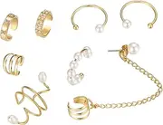[CHILDWEET] Pearl Clip-on Earrings Ear Bone Cuffs Non-piercing Ear Hook Jewelry for Women