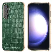 For Samsung Galaxy S23 FE Crocodile Texture Back Cover Anti-drop Genuine Cow Leather+Nano Phone Case