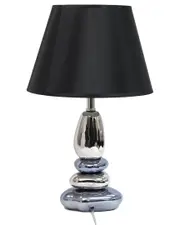 Lalia Home Stacked Chrome And Metallic Blue Stones Ceramic Table Lamp With Black Shade