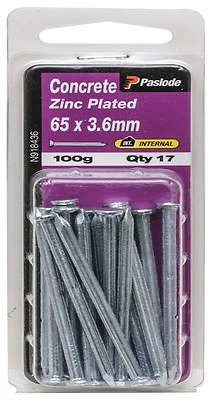 Paslode CONCRETE NAILS 65x3.6mm Zinc Plated Steel AUS Brand - 17 Pcs Or 85 Pcs
