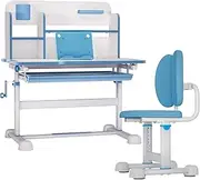 Kids Study Desk Chair Set Ergonomic School Student Table Height Adjustable Seat with Tilt Desktop Storage Shelf Drawer for Writing Drawing Learning