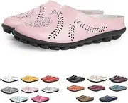 [ROCOTT] Women Casual Mules Hollow Summer Slippers, Lightweight Comfy Leather Backless Flat Mules Sandals Slip On Loafer Shoes (Color : Pink, Size : 40)