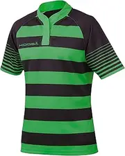 [KooGa] Boys Junior Touchline Hooped Match Rugby Shirt (UK Size: L) (Black/Emerald Green)