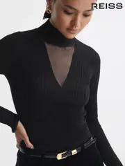 Reiss Black Rita Fitted Wool Blend Mesh Top (397038) | $280