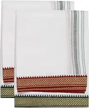 [Stylesindia] Single Layer Cotton Dhoti 1.8mts Vesti Mundu Ethnic Dress Thalapathy Style Border-White (Pack of 2), White