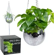 Disco Ball Planter Kit with Macrame Hanger & Self-Watering Insert - 6 Inch