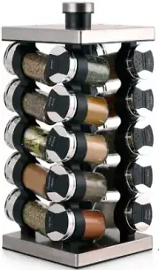 20 Jar Spice Rack with Spices Included - Tower Organizer for Kitchen Spices a...