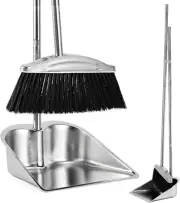 Broom with Dustpan Combo Set, 46" Stainless Steel Broom and Dustpan Set for Home