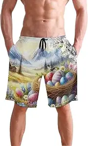[XYMZR] Men's Swim Trunks Watercolor Easter Floral Quick-Dry Bathing Suit Swimming Board Shorts S