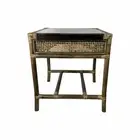 CAMINO RATTAN & SOLID MANGO TIMBER SIDE TABLE LAMP TABLE BLACK SHADOW