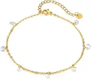 [Samyuktha] Gold Plated Crystal Beads Studded Adjustable Fancy Anklet Jewellery for Women, Adjustable, Alloy, beads