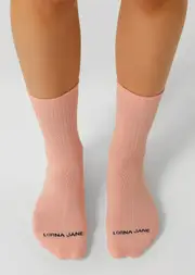 [Lorna Jane] 2PK Iconic Crew Socks in Pink, Cotton One Size White/Ballerina
