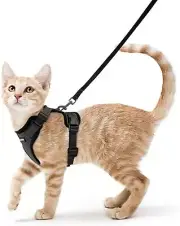 New Cat Harness And Leash Set - Adjustable Soft Vest Harnesses Small, Black AU